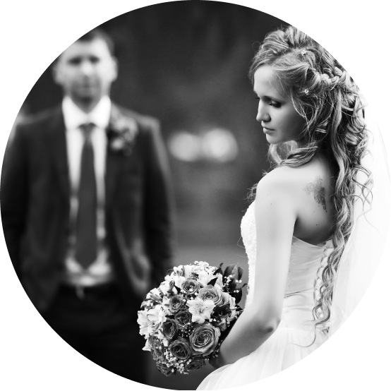 A bride's photo in back-and-white